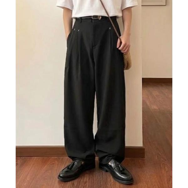 スラックス フロントステッチデザインワイドスラックス メンズ