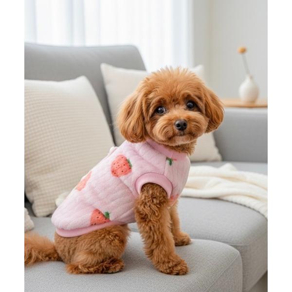 『タイムセール実施中』※このアイテムは返品・交換対象外商品です。ZOZO問い合わせ番号:101286094ショップ:IO，イオブランド:IO（イオ），イオ商品名:IO Select / ペット服 リードフック付き いちご柄 フリース YWG...