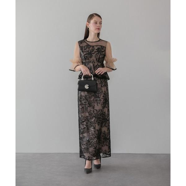 『タイムセール実施中』ZOZO問い合わせ番号:101318100ショップ:Leja，レジャブランド:Leja，レジャ商品名:【LEJA】アシンメトリーシアーフラワースパンコールフリルチュールセットアップドレスワンピース2点セット 美脚効果結...