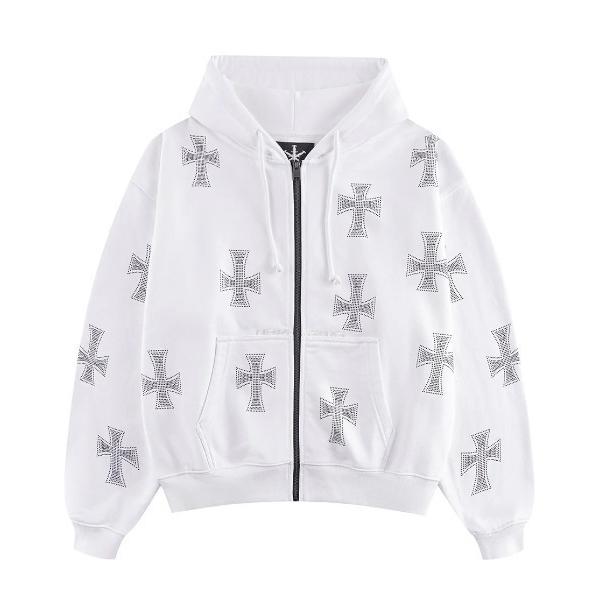 パーカー A'GEM/9 × .kom 「UNKNOWN LONDON/アンノウン ロンドン」 Cross Rhinestone Zip Hoodie(2)/クロスラインストーンジップアップパーカー(2)