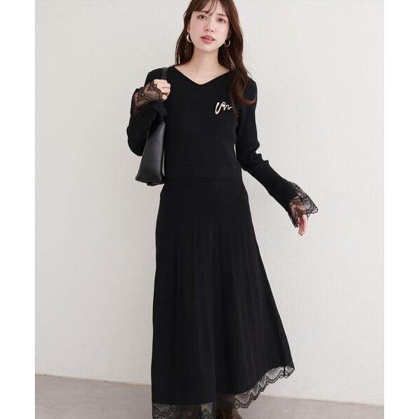 ZOZO問い合わせ番号:101484875ショップ:natural couture，ナチュラルクチュールブランド:natural couture，ナチュラルクチュール商品名:袖口レースニットワンピースカテゴリ:ワンピース/ドレス>ワン...