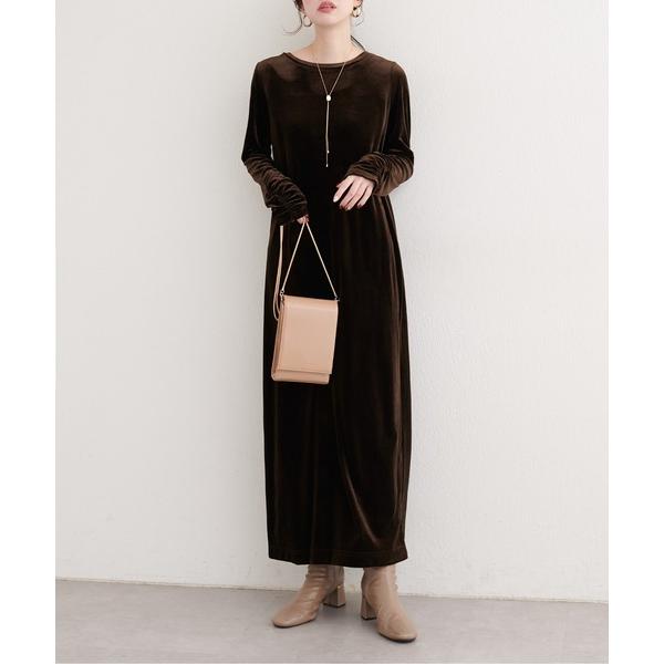ZOZO問い合わせ番号:101484881ショップ:natural couture，ナチュラルクチュールブランド:natural couture，ナチュラルクチュール商品名:袖口シャーリングベロアワンピカテゴリ:ワンピース/ドレス>ワ...