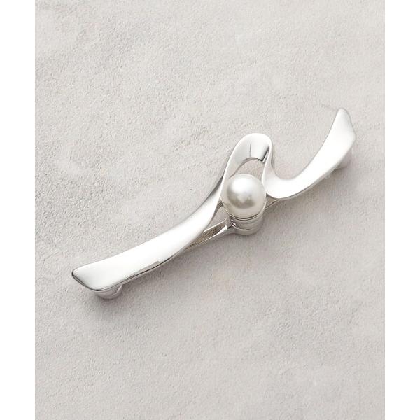 ブローチ 「マグネット」1粒フェイクパールラインブローチ レディース