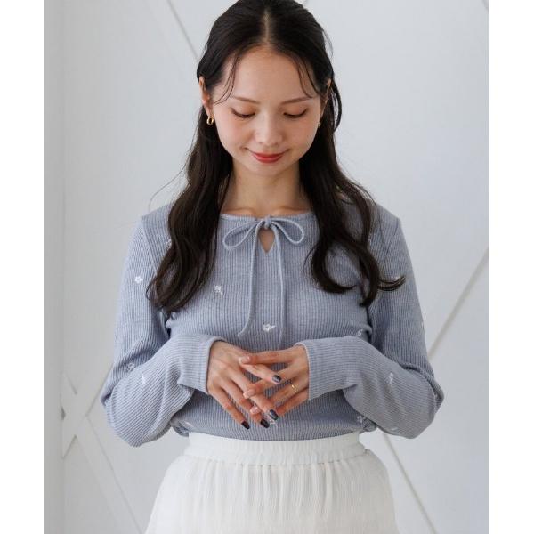 tシャツ ブルームリブトップ レディース