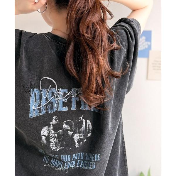 tシャツ 半袖 「JaVaジャバコラボ」キャッチーな個性派スタイル。綿100％前後2wayアシッドウォッシュビッグロックTシャツ(半袖） レディース