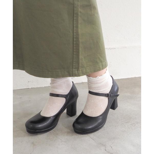 パンプス 歩きやすい 厚底おでこストラップパンプス　8990043