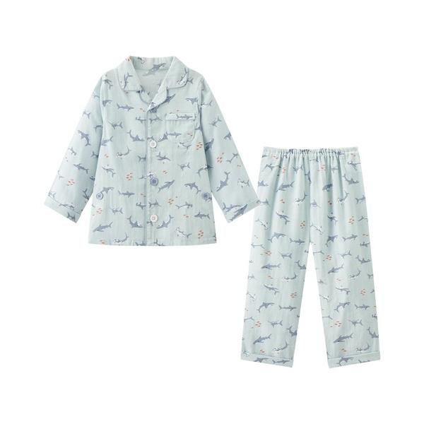 ZOZO問い合わせ番号:101963502ショップ:Combi mini，コンビミニブランド:combimini，コンビミニ商品名:おなか安心ボタン付き長袖前開きガーゼパジャマ（サメ）カテゴリ:ルームウェア>ルームウェア/パジャマブラ...