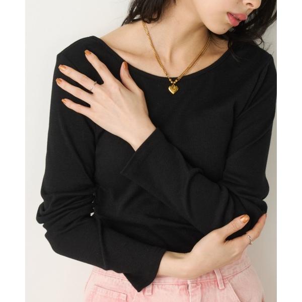 tシャツ カップ付きバックオープンリブtee レディース