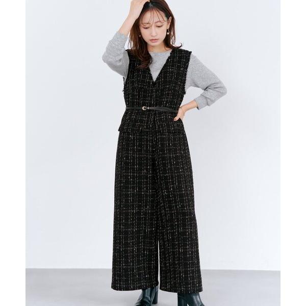 ZOZO問い合わせ番号:102038557ショップ:COHINA STORE，コヒナストアブランド:COHINA，コヒナ商品名:チェックツイードオールインワン 【低身長・小柄女性】カテゴリ:オールインワン・サロペット>つなぎ/オールイ...