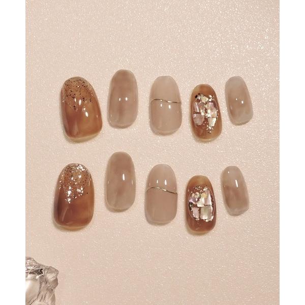 『タイムセール実施中』※このアイテムは返品・交換対象外商品です。コスメ商品ZOZO問い合わせ番号:102038914ショップ:Anail，エーネイルブランド:Anail，エーネイル商品名:ブラウンニュアンスゴールドミラーラインシェルホイルオ...