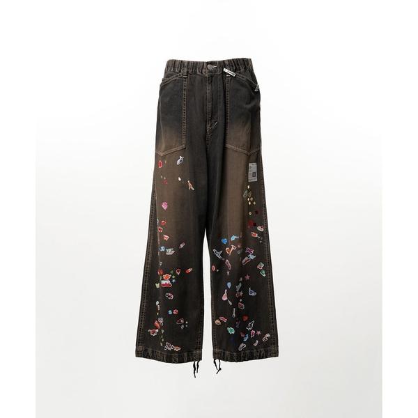 ワイドパンツ ジーンズ Kids Sticker Printed Baker Denim Pants メンズ