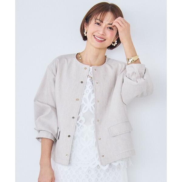 ジャケット ノーカラージャケット リネンストレッチノーカラー ジャケット レディース