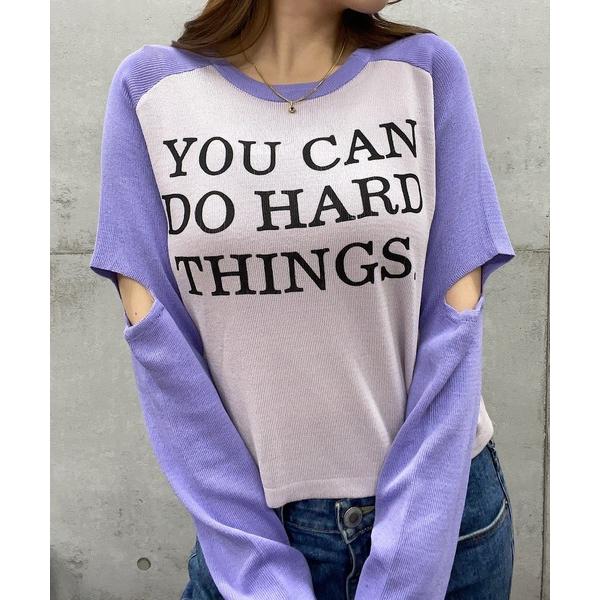 tシャツ 袖カットアウトラグラン長袖トップス レディース