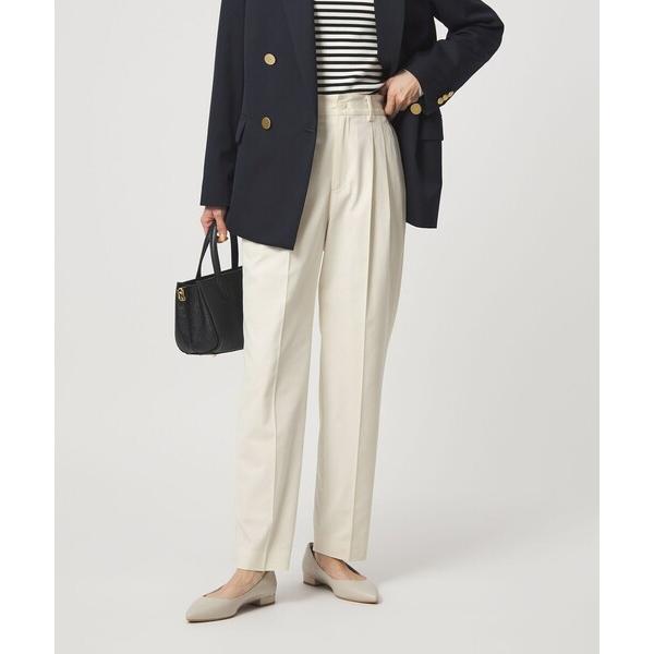 スラックス パンツ 「size SHORT/TALLあり」Daily Chic タック スリム パンツ オフホワイト レディース