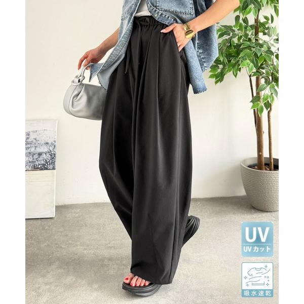 ワイドパンツ パンツ 「UVカット・防シワ・吸水速乾機能付き」サラリ快適。ゆるさで魅せる。サッカーボリュームパンツ レディース