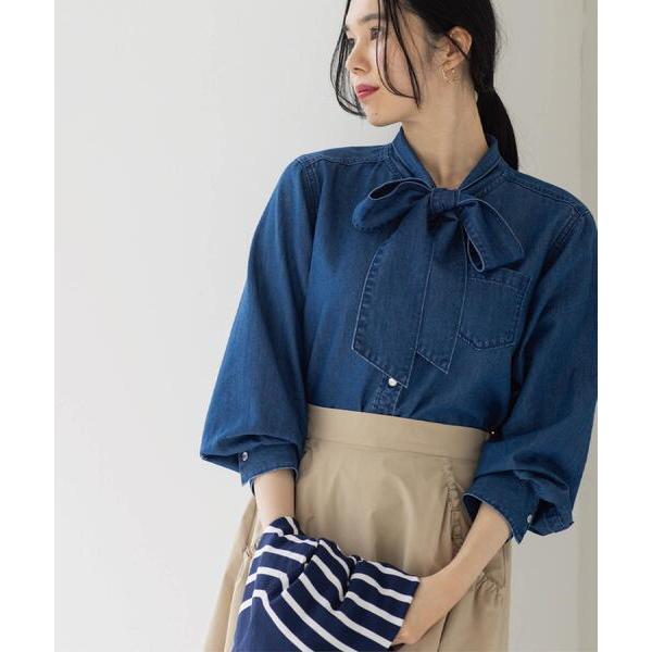 ブラウス シャツ セルロース混デニムボウタイブラウス「洗濯機OK」 レディース
