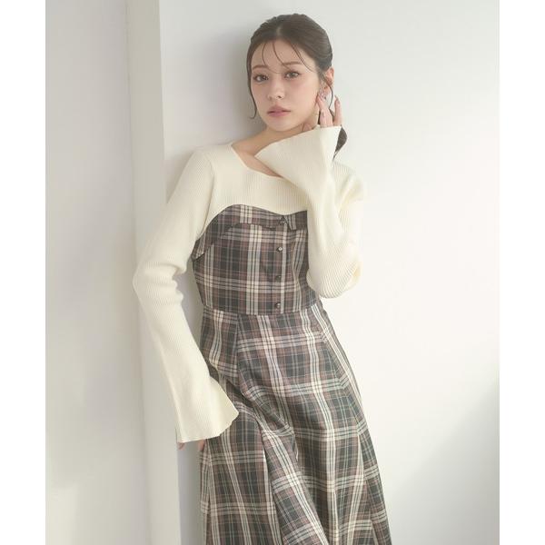 ZOZO問い合わせ番号:102541913ショップ:Ambre Neige，アンブルネージュブランド:Ambre Neige，アンブルネージュ商品名:knit docking back lace up dress / ニットドッキングバック...