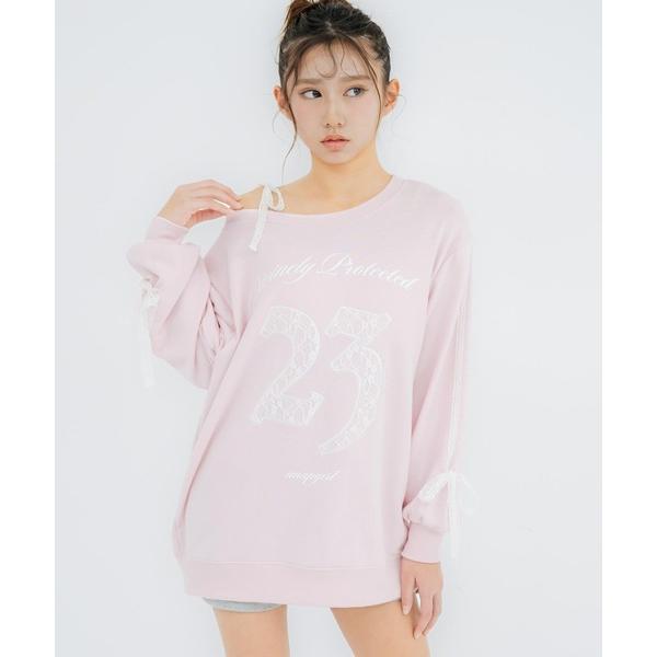 ZOZO問い合わせ番号:102579091ショップ:ANAP，アナップブランド:ANAP GiRL，アナップガール商品名:前後 2WAY ワンショル見え レースナンバリング トップス スウェットカテゴリ:トップス>その他トップスブラン...