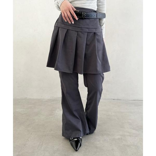 パンツ プリーツスカートレイヤードパンツ レディース