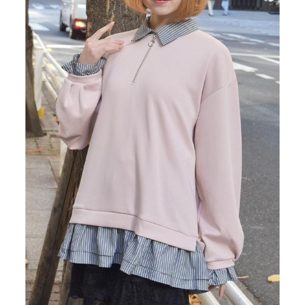 チュニック ハーフジップレイヤード風プルオーバー