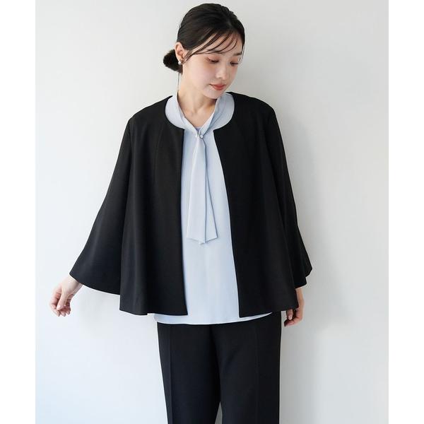 ジャケット ノーカラージャケット 「anyfee/大きいサイズ」ニットジョーゼットケープ風ジャケット「セレモニー/オケージョン」（2026SS）