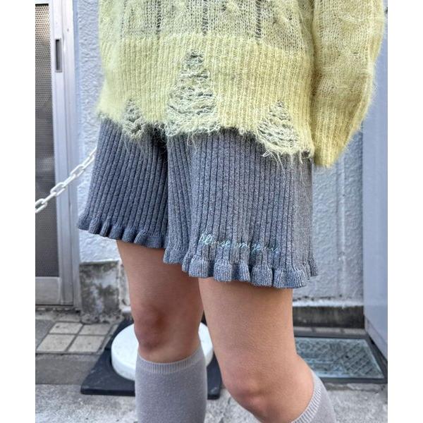 パンツ リブニットフリルショートパンツ レディース