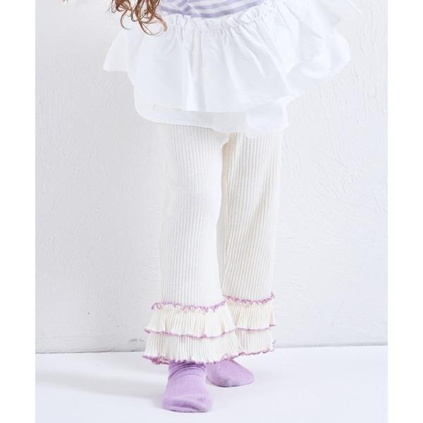 ZOZO問い合わせ番号:103083634ショップ:pairmanon，ペアマノンブランド:pairmanon，ペアマノン，coucou manon，ククゥ マノン商品名:【リブコットン100】ガールズ 裾フリル メローレギンスパンツカテゴ...