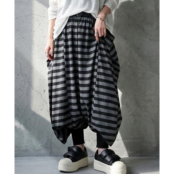 アンティカ antiqua パンツ ボーダー柄 ワイド ロング サルエルパンツ レディース