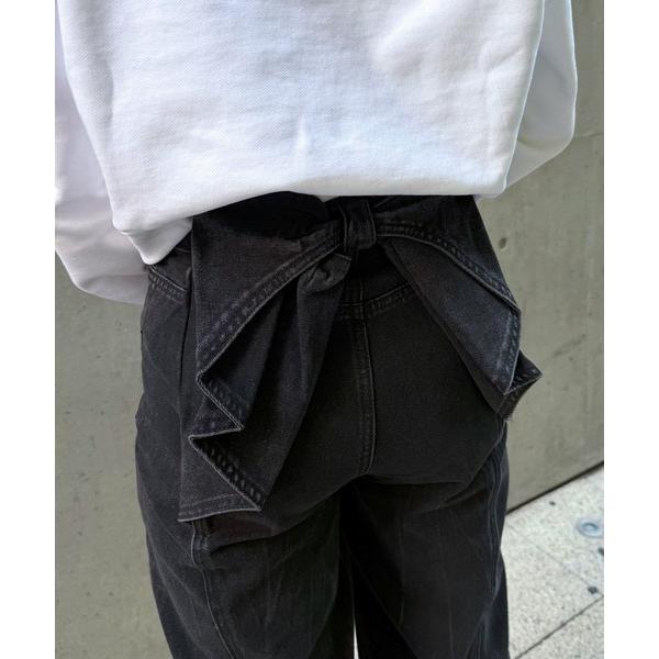 ワイドパンツ ジーンズ デニム デニムパンツ バックリボンデニム レディース