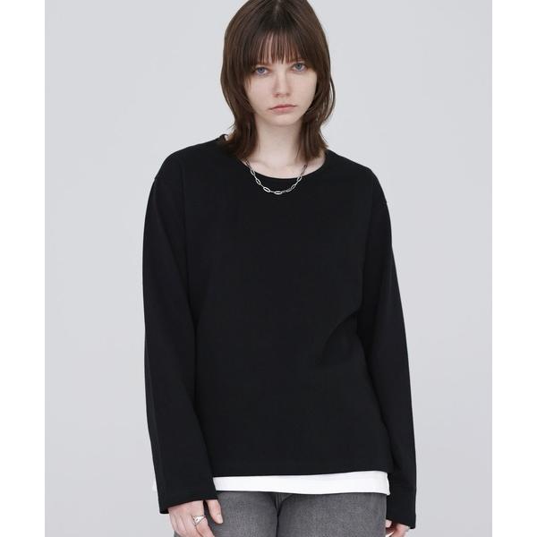 tシャツ サイドスリットベーシックUネックコットンロングスリーブカットソー メンズ レディース
