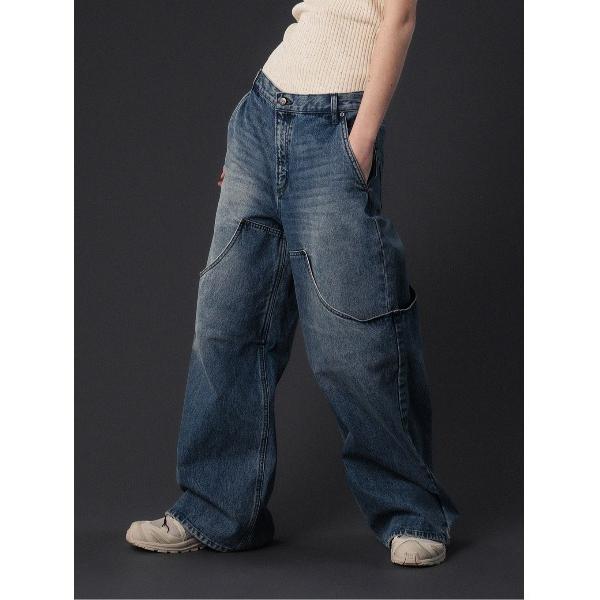 ワイドパンツ ジーンズ デニム デニムパンツ DOUBLE KNEE EXL DENIM レディース