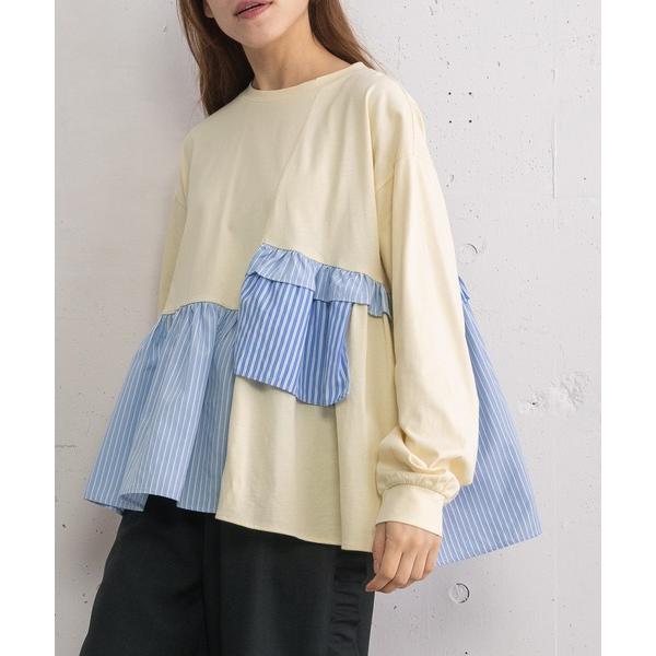 tシャツ 異素材mixデザインヘムトップス レディース
