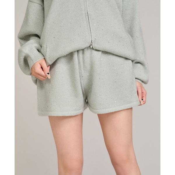 パンツ 「セットアップ着用可能」キラキラニットショートパンツ レディース