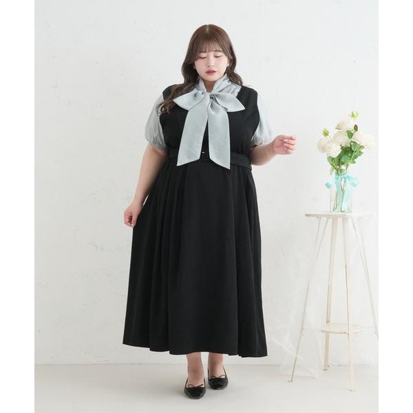 ワンピース 「Louiosy」「大きいサイズ」ベルト付きジャンスカ