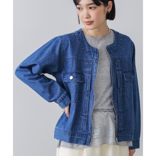 デニムジャケット gジャン デニムノーカラージャケット レディース