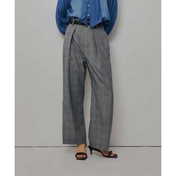 ワイドパンツ スラックス パンツ ディープタックチェックパンツ レディース