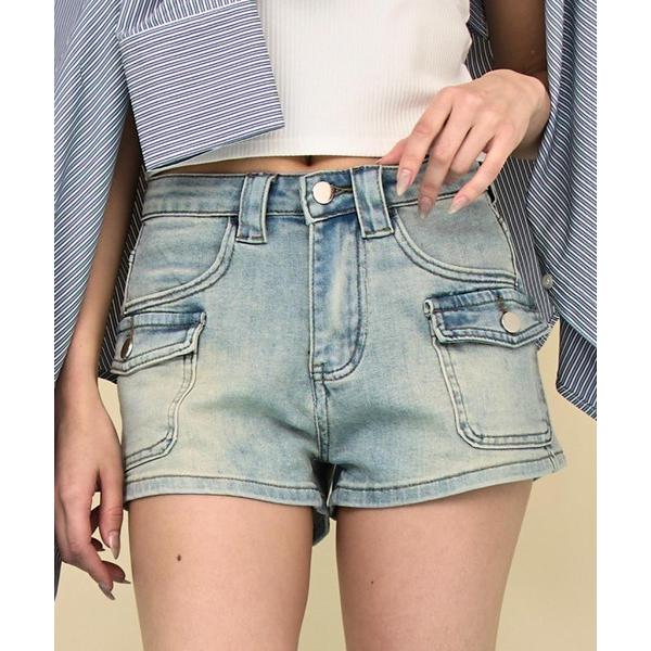 パンツ カーゴポケット付きデニムショートパンツ レディース