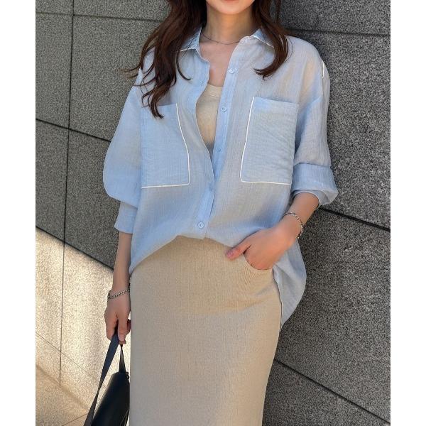 ブラウス シャツ 夏 オーバーサイズ配色シアーシャツ レディース