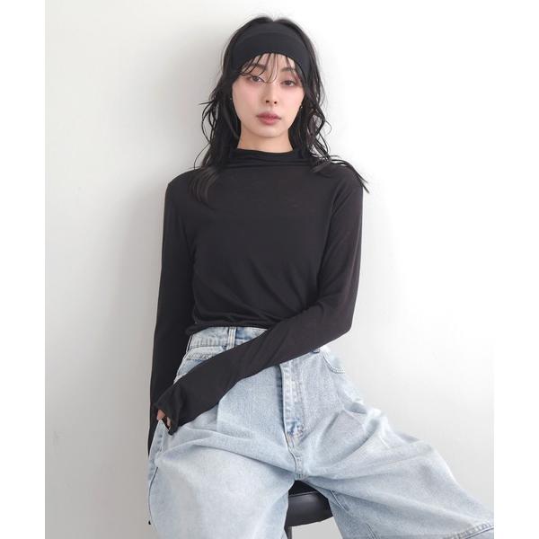 tシャツ ハイネックシアーメロートップス レディース