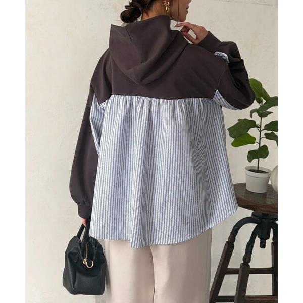 tシャツ ダンボールBACKストライプ切替パーカー レディース