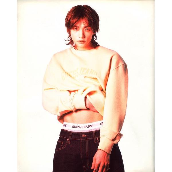 トレーナー スウェット 「Stray Kids / ストレイキッズ / ヒョンジン 着用」GUESS JEANS Long Sleeves Crew Neck Regular Sweat スウェット メンズ