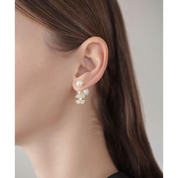 パール ピアス 「LEJA」ダブルパールリーフビジューバックキャッチピアス結婚式 パーティー 成人式 二次会 同窓会 お呼ばれ オケージョン 20代 30代