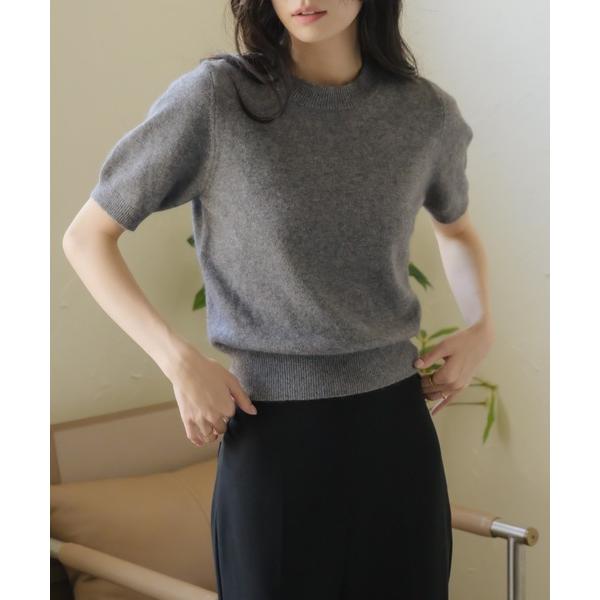 ニット セーター 「韓国select item」ウールクルーネックハーフスリーブトップス レディース