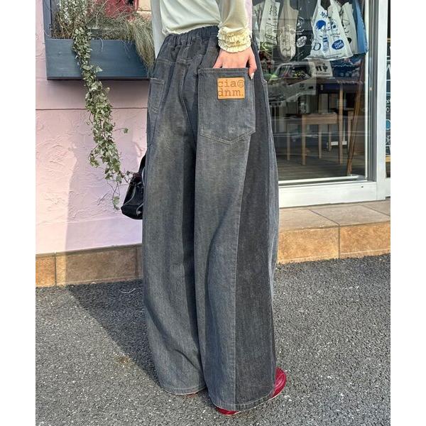 ワイドパンツ ジーンズ デニム デニムパンツ 「cian denim/シアンデニム」切替スーパーワイドバルーンデニムパンツ レディース