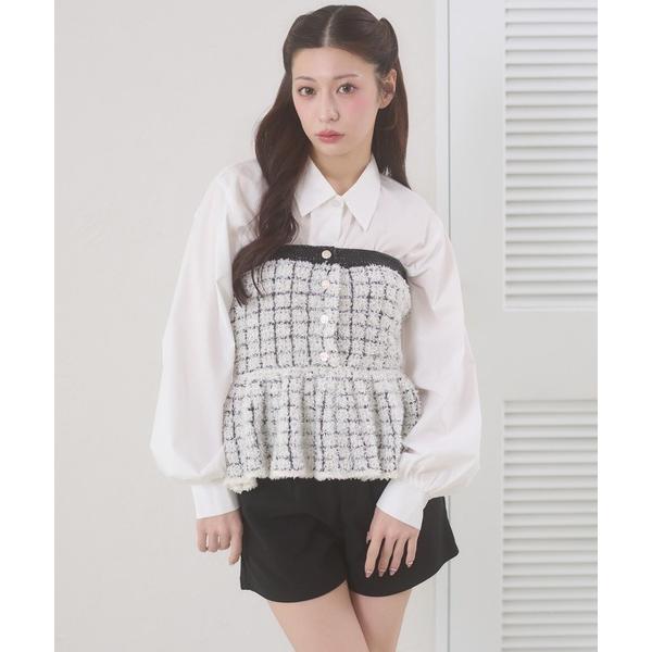 アンサンブル knit bustier ＆ volume shirt set / ニットビスチェ＆ボリュームシャツセット