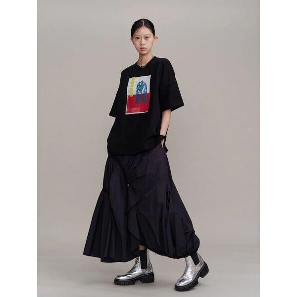 ロング スカート 夏 WAVE DRAWSTRING FLARE SK / ウェーブドローストリングフレアスカート