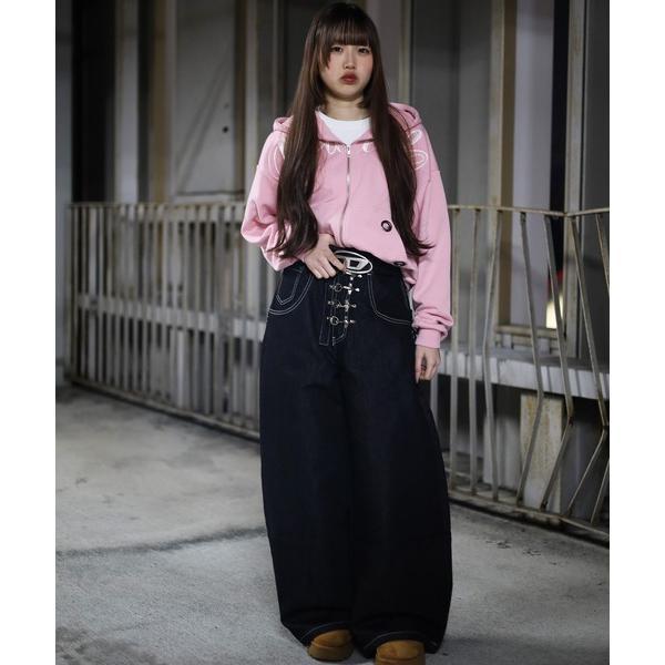 ワイドパンツ ジーンズ 「２サイズ展開 / UNISEX 」ファイヤーマンバックル リジッドバレルデニムパンツ メンズ レディース