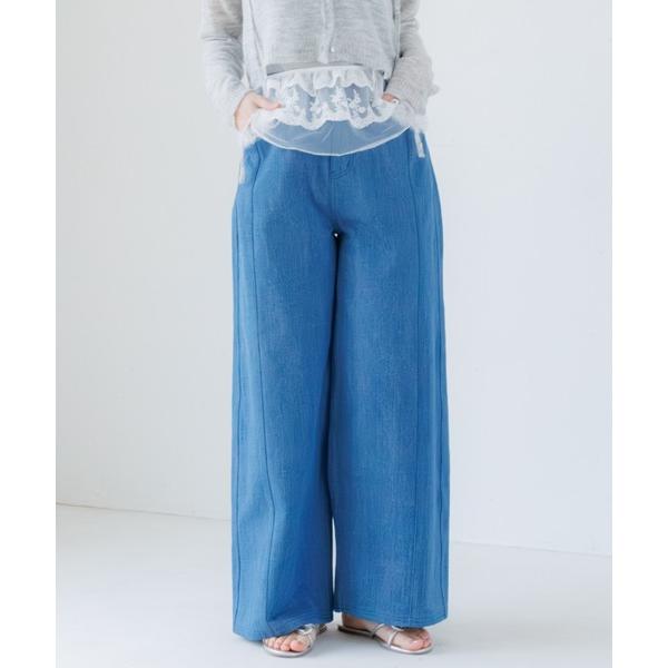 ワイドパンツ ジーンズ デニム デニムパンツ レースデニムパンツ レディース