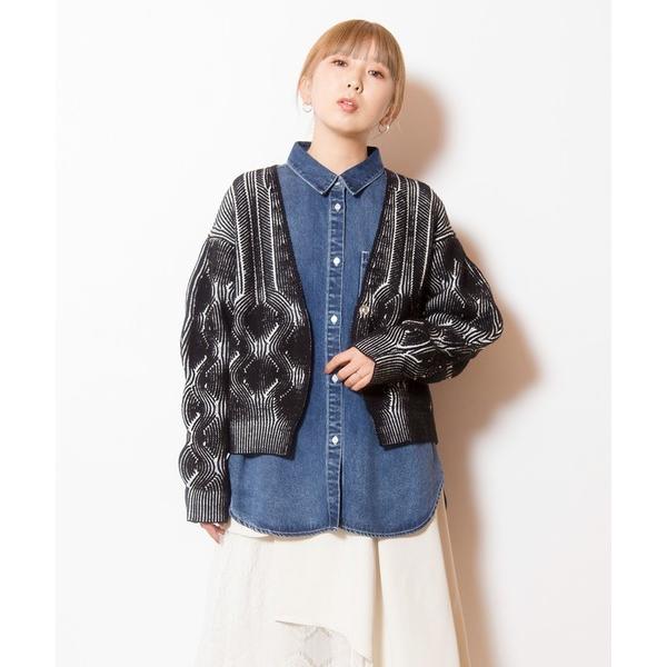 「OSMOSIS」 ニットカーディガン ONE SIZE ブラック レディース