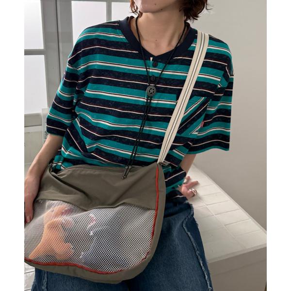 tシャツ スプレー加工ボーダーヘンリープルオーバー レディース